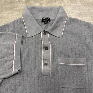 Todd Snyder polo sweater men's medium gray silk blend short sleeve ribbed preppy